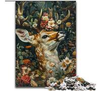 Floral Deer Jigsaws Puzzles 1000 Pieces for Adults Gifts, Educational Games DIY Toys with Matching Poster And Trivia Sheet for Age 14+ (50x75cm)