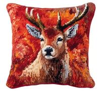 Floral Deer Latch Hook Kits Pillow DIY Rug Crochet Hook Rug Cushion Making Kits with Preprinted Pattern Canvas Easy Starter Christmas Adorment Hooking DIY Kits 43x43cm(d136)