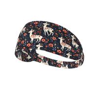 Floral Deer Print Workout Headbands for Women - Non-Slip Stretchy Sweat Head Bands for Women Hair, Moisture Wicking Sweatband for Sports Running Tennis Athletic Gym Yoga