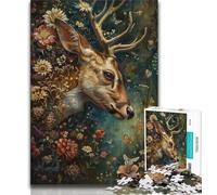 Floral Deer Puzzles for Teenagers Teens 1000pc Puzzle,Challenging Family Activity Games DIY Toy for Home Wall Decor Gifts (38x26cm)