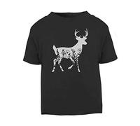 Floral Deer Silhouette Watercolour Cut Out Short Sleeve Cotton Toddler t Shirt, 2-3 Years, Black