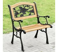Floral Design Cast Iron & Wood Park Bench - Comfortable Garden Seating with Armrest & Backrest Ideal for Porch Patio Park & Outdoor Lounge (H)