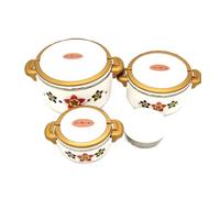 Floral Design Insulated Hot Pot Set, 4 Pieces, White, 500ml, 1L, 2L, 4L-4 Pattern(Random Colour Will be Sent)