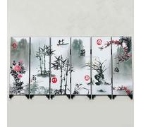 Floral Design on a Functional 6 Panel Wood Folding Partition for Use