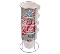 Premier Housewares 330 ml Espresso Cups Set of 4 Coffee Cups Bone China Mug Holder Chrome Stacking Cups Latte Mug 10.5x11x8.5(Each Mug)25x11x11(Stand)