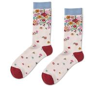 Floral Design Womens Socks One Size 4 to 8 Bamboo 1 Pair Mid Calf 1 Pair Cream