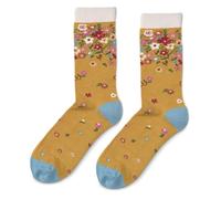 Floral Design Womens Socks One Size 4 to 8 Bamboo 1 Pair Mid Calf 1 Pair Mustard