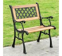Floral Design Wood & Cast Iron Park Bench - Elegant Porch Seating with Armrests Ideal for Garden Patio and Outdoor Lounge - Wooden Slats & Sturdy Cast Iron Legs