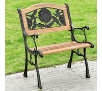 Floral Design Wood & Cast Iron Park Bench Outdoor Seating with Armrests & Backrest Garden Furniture for Porch Patio Park and Lounge