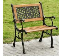 Floral Design Wood & Cast Iron Park Bench - Outdoor Seating with Comfortable Backrest & Armrests - Perfect for Garden Porch Patio and Lounge (G)