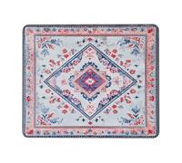 Floral Diamond Mouse Pad, Red Blue Vintage Style Stitched Edge Mouse Mat, Non-Slip Washable Gaming Pad for Home and Office Computer, Laptop Square 8x10 Inch