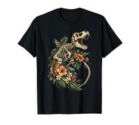 Floral Dinosaur Skeleton Cottagecore T-Rex Paleontology Value Graphic T-Shirt, Men, Black, S