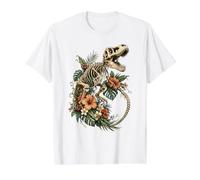 Floral Dinosaur Skeleton Cottagecore T-Rex Paleontology Value Graphic T-Shirt, Men, White, M