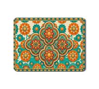 Floral Dish Drying Mats for Kitchen Counter, Orange and Teal Absorbent Rubber Dish Drainer Mat, Bohemian Retro Pu Leather Drying Pad for Coffee Bar Protector 18x24 Inch