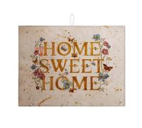 Floral Dish Drying Mats For Kitchen Counter, Vintage Home Sweet Home Absorbent Dish Drainer Rack Mat, Elegant Microfiber Drying Pad For Kitchen Counter Decor 18x24 Inch