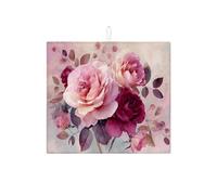 Floral Dish Drying Mats For Kitchen Counter, Vintage Peach Rose Absorbent Drainer Mat, Spring Microfiber Drying Pad For Coffee Bar Protector 16x18 Inch