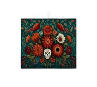 Floral Dish Drying Mats For Kitchen, Vintage Absorbent Dish Drainer Rack Mat, Day of the Dead Microfiber Pad For Kitchen Counter Protector 16x18 Inch