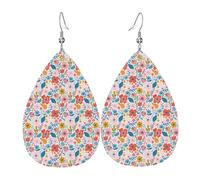 Floral Ditsy Earrings for Women, Leather Earrings Teardrop for Women Trendy, Tear Drop Earrings Jewelry