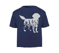 Floral Dog 2 Silhouette Watercolour Cut Out Short Sleeve Cotton Toddler t Shirt, 3-4 Years, Navy