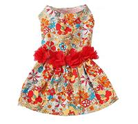 Floral Dog Dress Colorful Flower Pattern Soft Girls Puppy Clothes for Small Dogs Cats Wedding Valentines Daily Wearing (XS)