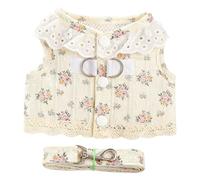 Floral Dog Harness And Leash Set Breathable Lace Trim Vest for Small Dogs Adjustable Pet Walking Gear with Double D-Ring Apricot 2XL