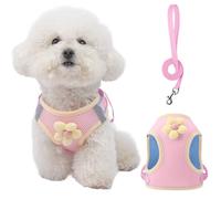 Floral Dog Harness Leash Set No Pull Puppy Spring Scent Inspired Flower Vest Harness Breathable Mesh No Choke Metal Buckles (Pink, X-Small)