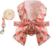Floral Dog Harness & Leash Set with Bow, No-Pull Escape Proof Vest for Small Dogs, Soft & Comfortable, Pink, XS