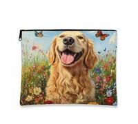 Floral Dog Makeup Bag, Fanciful Butterfly Cosmetic Travel Pouch for Women, Portable Small Canvas Zipper Organizer, Spring Skincare Toiletry Bag, Blue, 7x9 Inch, Dog