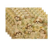 Floral Dog Placemats, Vintage Country Style Table Mats for Dining, Spring Summer Non-Slip Washable Indoor Outdoor Kitchen Party Decorative Placemat Set of 4