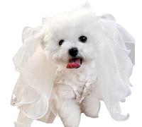 Floral Dog Wedding Dress Princess Summer Vest Clothes Tulle Gown & Veil Set Lace Costume Flower Pattern Pet Ruffle Trim Tutu (White (with Roll-Up Veil), Small)