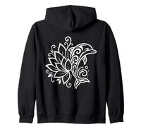 Floral Dolphin Half Lotus Tribal White Ornamental Boho Art Zip Hoodie