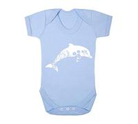 Floral Dolphin Silhouette Watercolour Cut Out Baby Grow Vest, 0-3 Months, Pastel Blue
