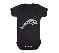 Floral Dolphin Silhouette Watercolour Cut Out Baby Grow Vest, 6-12 Months, Black