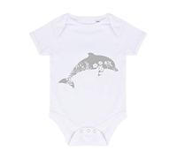 Floral Dolphin Silhouette Watercolour Cut Out Baby Grow Vest, 6-12 Months, White