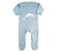 Floral Dolphin Silhouette Watercolour Cut Out Baby Romper Jumpsuit with feet, 3-6 Months, Pastel Blue