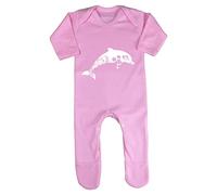 Floral Dolphin Silhouette Watercolour Cut Out Baby Romper Jumpsuit with feet, 3-6 Months, Pastel Pink