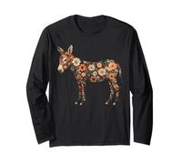Floral Donkey Cottagecore Folk Art Botanical Farm Animal Long Sleeve T-Shirt