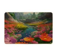 Floral Door Mat Nature Landscape Mountain Tree Plant Spring River Flower Green Orange Rubber Absorbent Duty Decorations Front Door Indoor Outdoor Office Classroom Waterproof Non Slip 17x29 inch