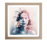 Floral Double Exposure No.1 Framed Print | 18x18 Inch Oak Framed Wall Art | Ready to Hang | Modern Floral Picture | Living Room Bedroom Lounge Office