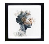 Floral Double Exposure No.2 Framed Print | 18x18 Inch Black Framed Wall Art | Ready to Hang | Modern Floral Picture | Living Room Bedroom Lounge Office