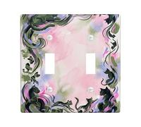 Floral Double Light Switch Cover Plate, Artistic Fanciful Swirls Cats Spring Peach Plastic Standard Size Toggle Light Switch Cover for Home Living Room Bedroom Bathroom Decor