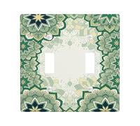Floral Double Light Switch Cover Plate, Bohemian Contemporary Mandala Geometric Spring Green Plastic Standard Size Switch Plate Decorative for New Apartment Home Bedroom Office Decor