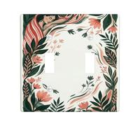 Floral Double Light Switch Cover Plate, Nature Organic Leaves Curves Spring Green Plastic Standard Size Switch Plate Decorative for Home Living Room New Apartment Decor