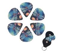 Floral Dragonfly Guitar Picks 6 Pack 3 Different Thickness Celluloid Guitar Plectrums with Guitar Pick Holder Personalized Guitar Pick for Acoustic Guitar, Electric Guitar, Bass, Ukulele