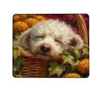 Floral Dreams Dog Mouse Pad, Soft White Puppy in Spring Flowers, Stitched Edge Non-Slip Mousepad for Home and Office, Washable Gaming Mouse Pad Square 8x10 Inch