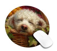 Floral Dreams Dog Mouse Pad, Soft White Puppy in Spring Flowers, Stitched Edge Non-Slip Mousepad for Home and Office, Washable Gaming Mouse Pad Round 8x8 Inch