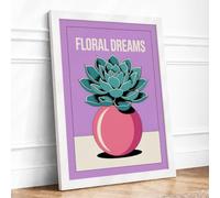 Floral Dreams Modern Framed Wall Art Print A2 (59.4×42cm) White, Wall Decor for Living Room, Bedroom, Office & Home, Ready to Hang, Art Gift