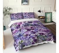 Floral Dreams - Small Purple Peonies - Lavender for Boys Girls Quilt Cover Duvet Cover Comforter Covers 3D Printed Bedding Set with Pillow Cases Soft Microfiber with Zipper Closure 3 Pieces King