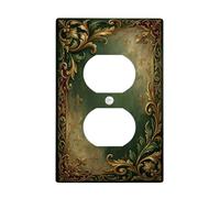 Floral Duplex Outlet Covers Wall Plate, Baroque Classic Lily Ornate Fall Green Plastic Standard Size Double Power Outlet Cover Plate for Home Living Room Bedroom Bathroom Decor
