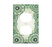 Floral Duplex Outlet Covers Wall Plate, Bohemian Contemporary Mandala Geometric Spring Green Plastic Standard Size Double Power Outlet Cover Plate for New Apartment Home Bedroom Office Decor